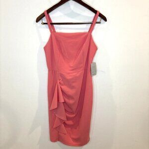 NWT Bebe Shift Dress Sz 6 Coral Pink Cascading Ruffle Front Cami Bodycon Barbie